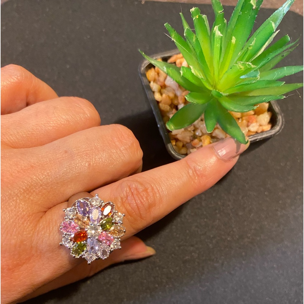 Sterling Silver Multicolor Flower Ring